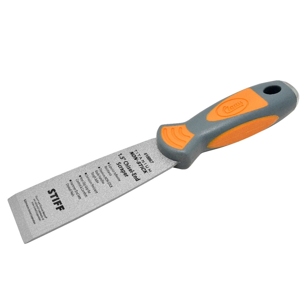 Clauss 1.5’’ Titanium Non-Stick STIFF Chisel-End Scraper with Hammer End - 18867 - Hardware & Industrial Cutting