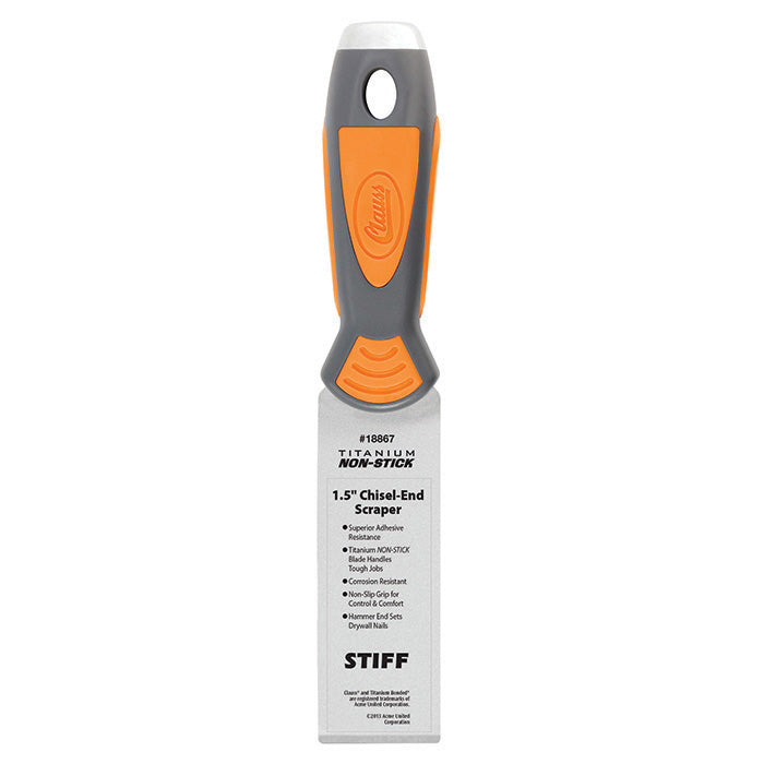 Clauss 1.5’’ Titanium Non-Stick STIFF Chisel-End Scraper with Hammer End - 18867 - Hardware & Industrial Cutting