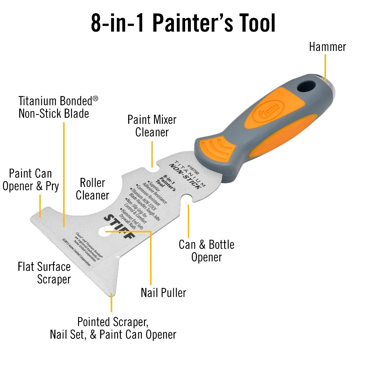 Clauss 8-in-1 Titanium Non-Stick Stiff Painter’s Tool - 18798 - Hardware & Industrial Cutting