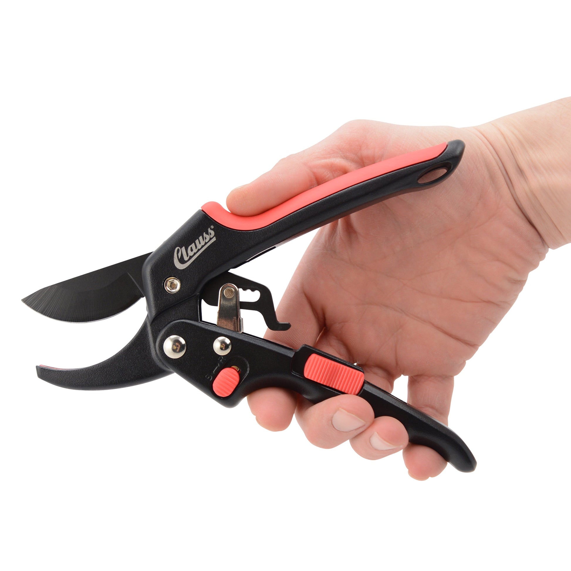Clauss 8’’ Ratchet Action Pruner Red - Floral and Lawn & Garden