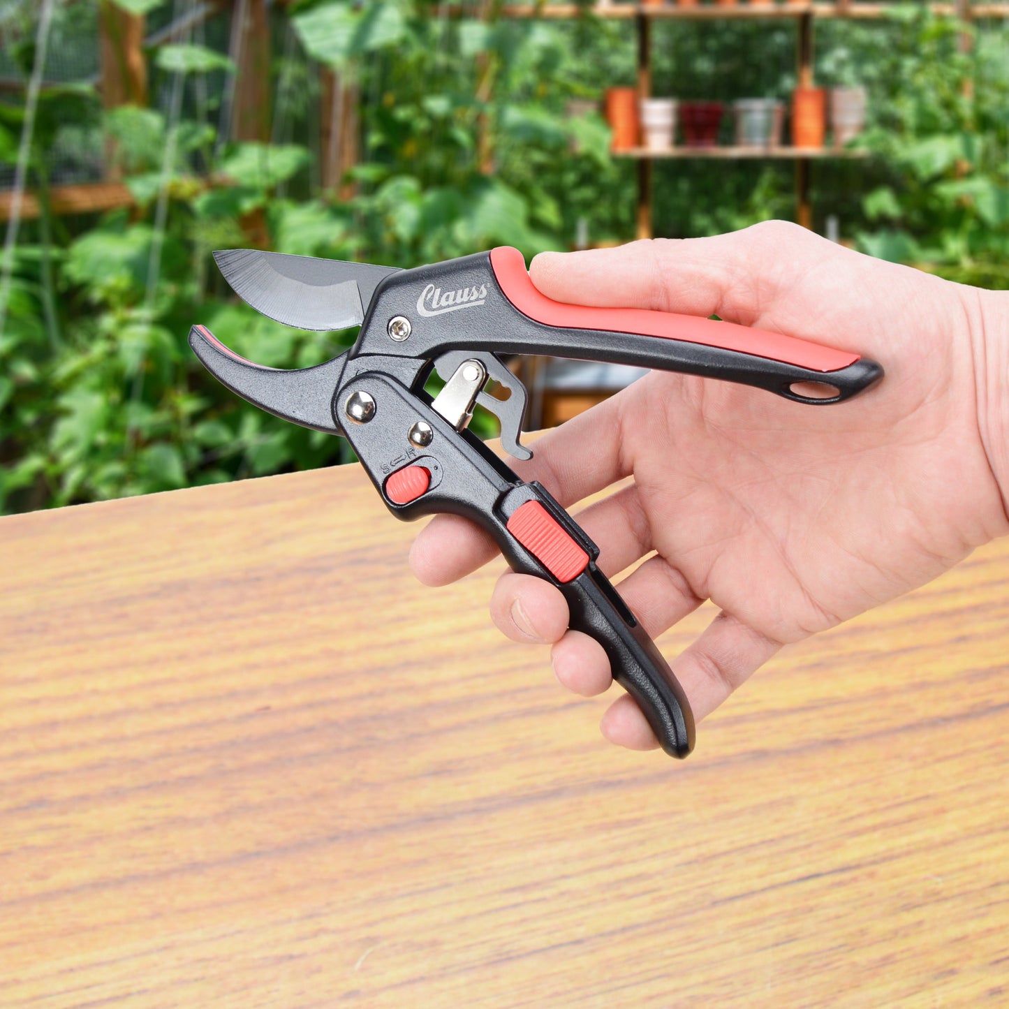 Clauss 8’’ Ratchet Action Pruner Red - Floral and Lawn & Garden